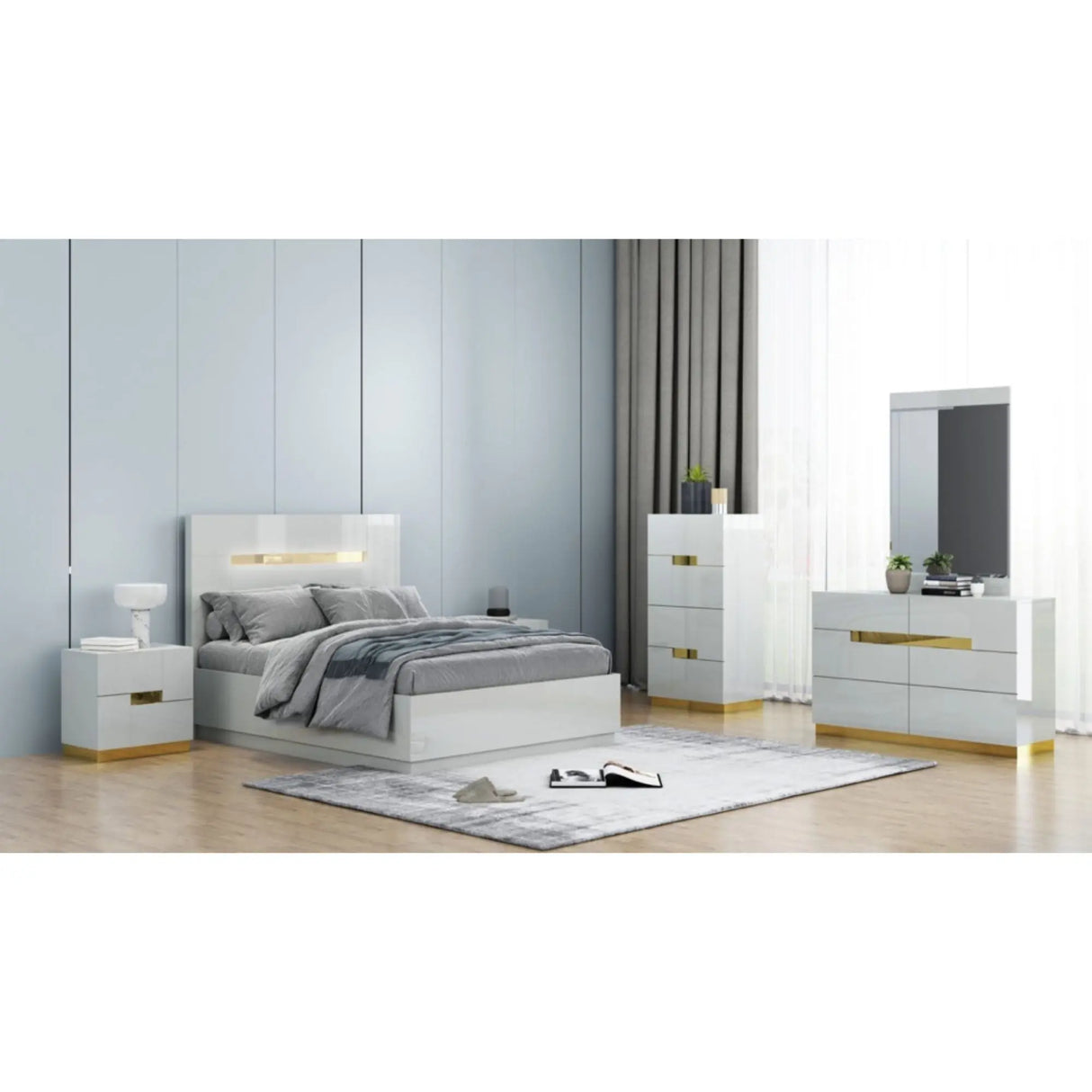 Triton LED Bedroom Set in White Complete Home Furnish