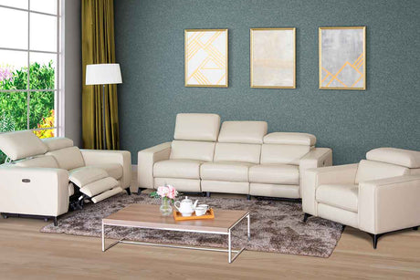 Amiyah 3pc Dual Power leather Reclining Sofa Set in Grey/Beige Matrix Furniture