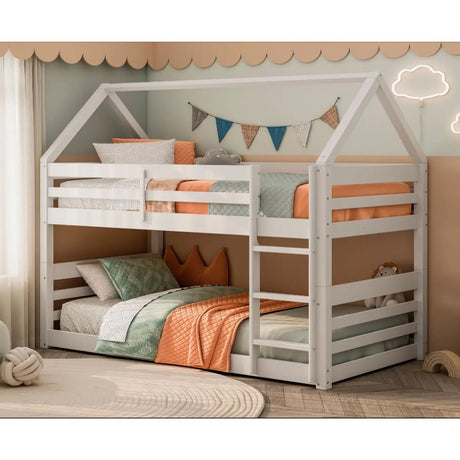 Twin by Twin Bunkbed in White Complete Home Furnish