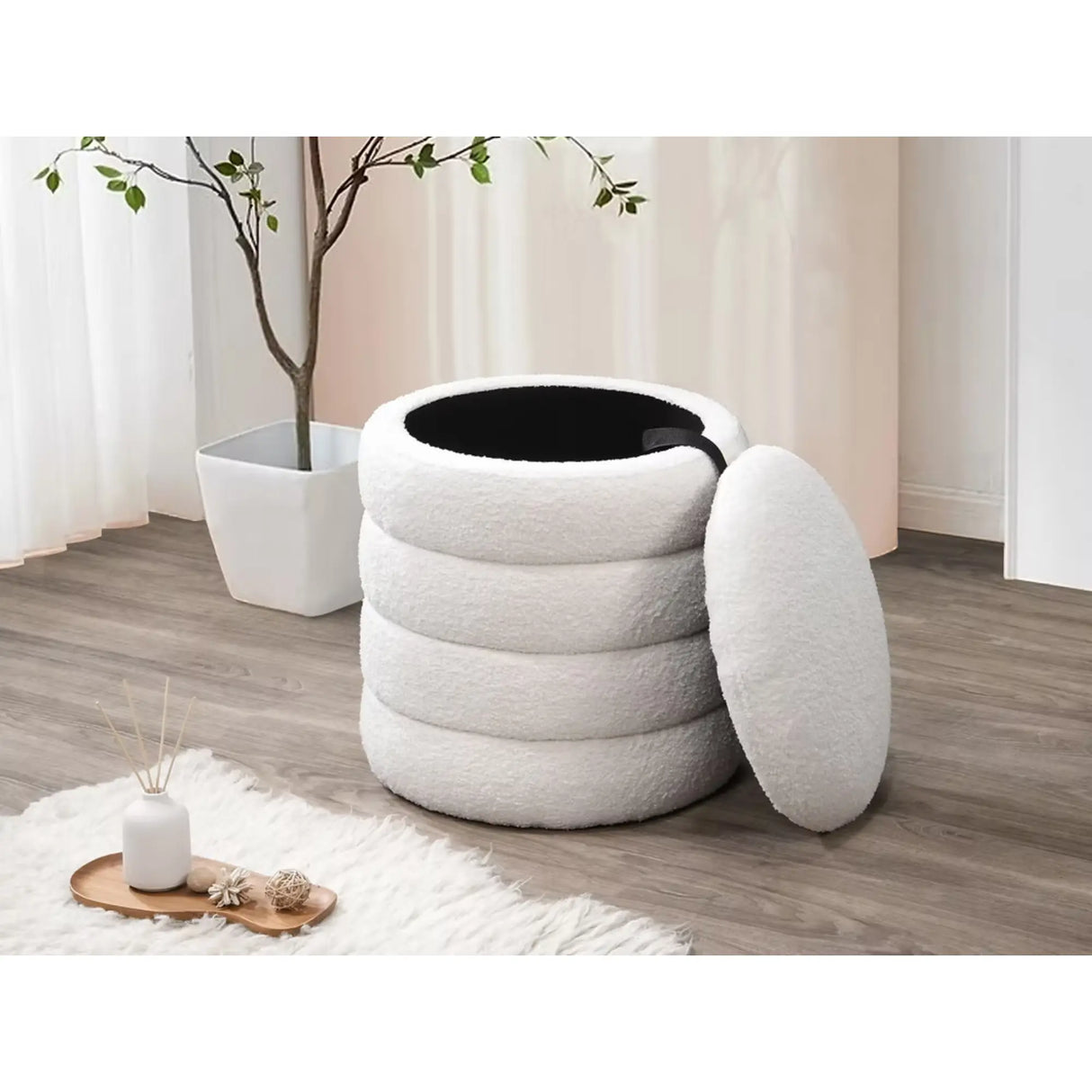 6240 Storage Ottoman in Beige Complete Home Furnish