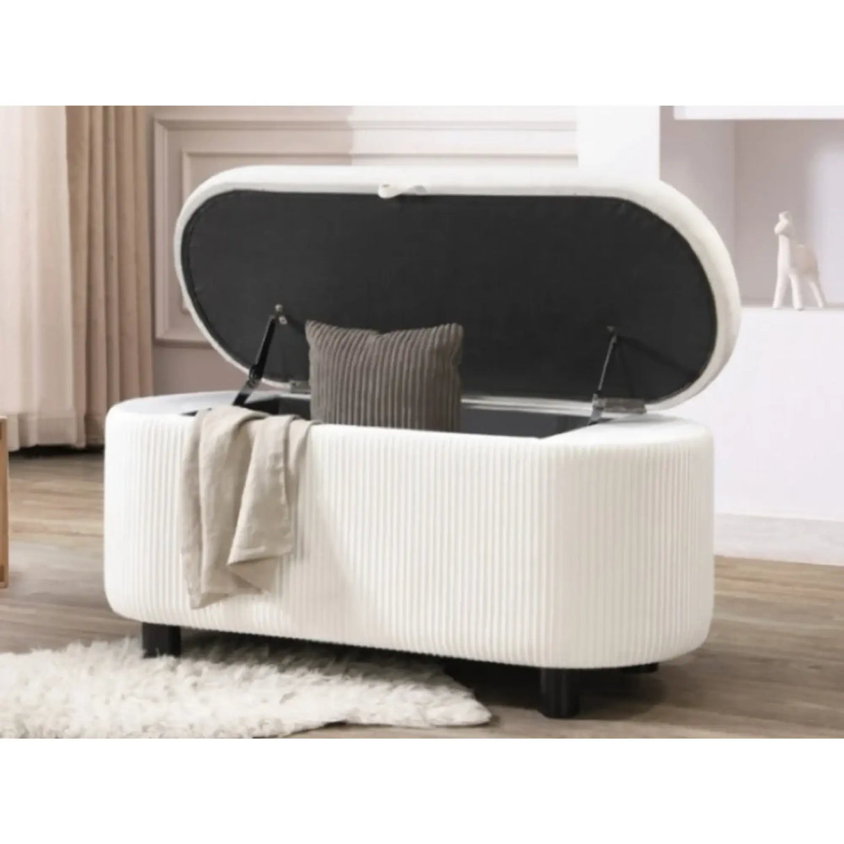 Classic Storage Bench in Beige Complete Home Furnish