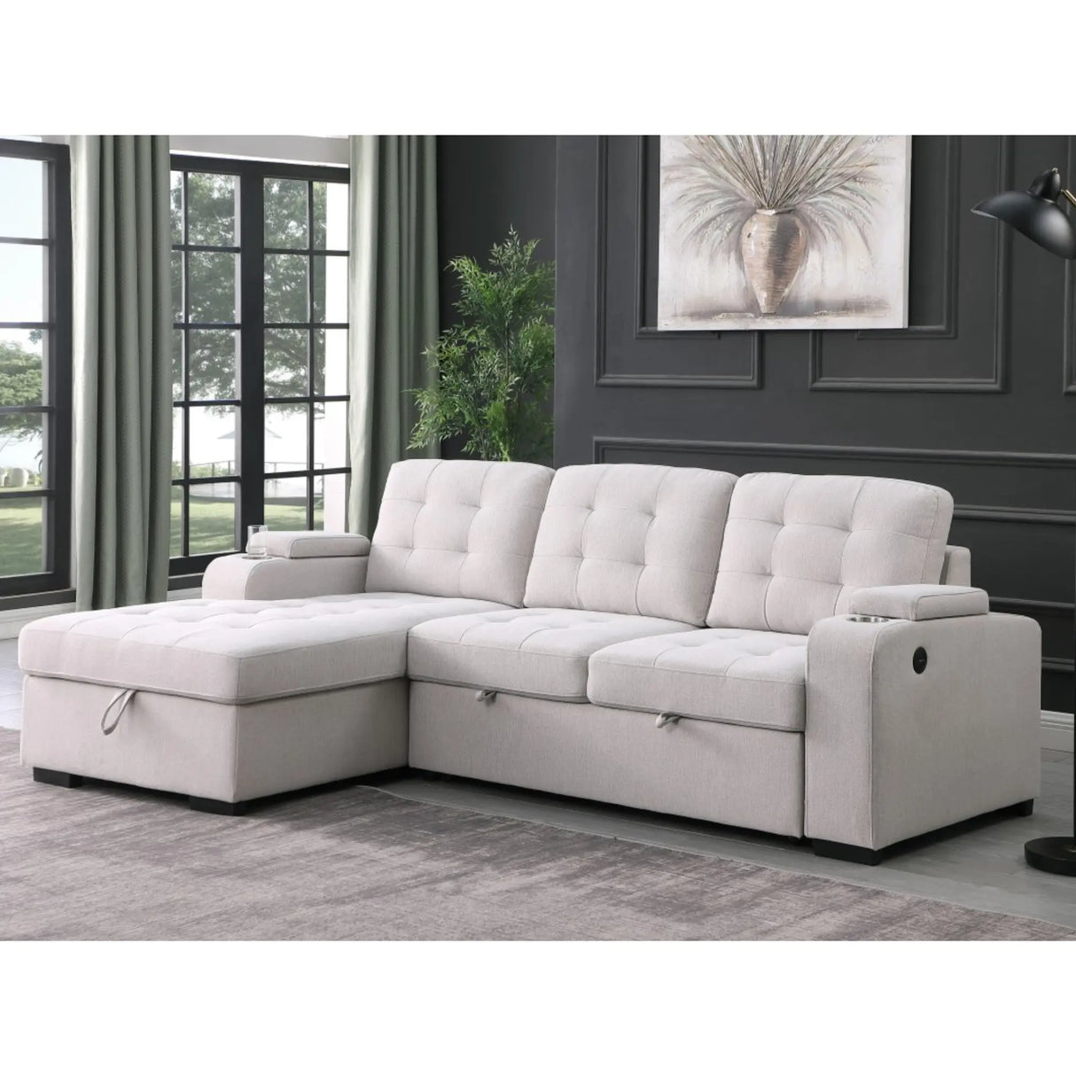 Lennox Sectional Sleeper Bed in Beige Brassex