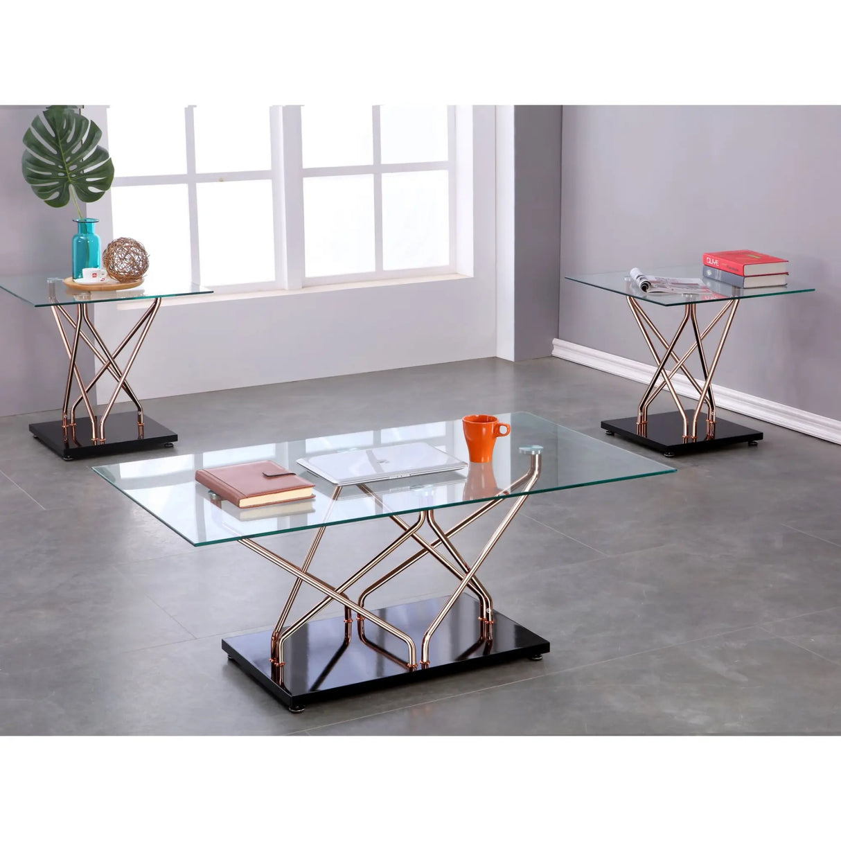 Black Rose 3Pc Coffee Table Set Brassex