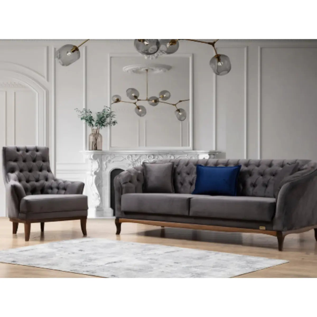 Alpino Turkish Sofa Set in Grey Merinos