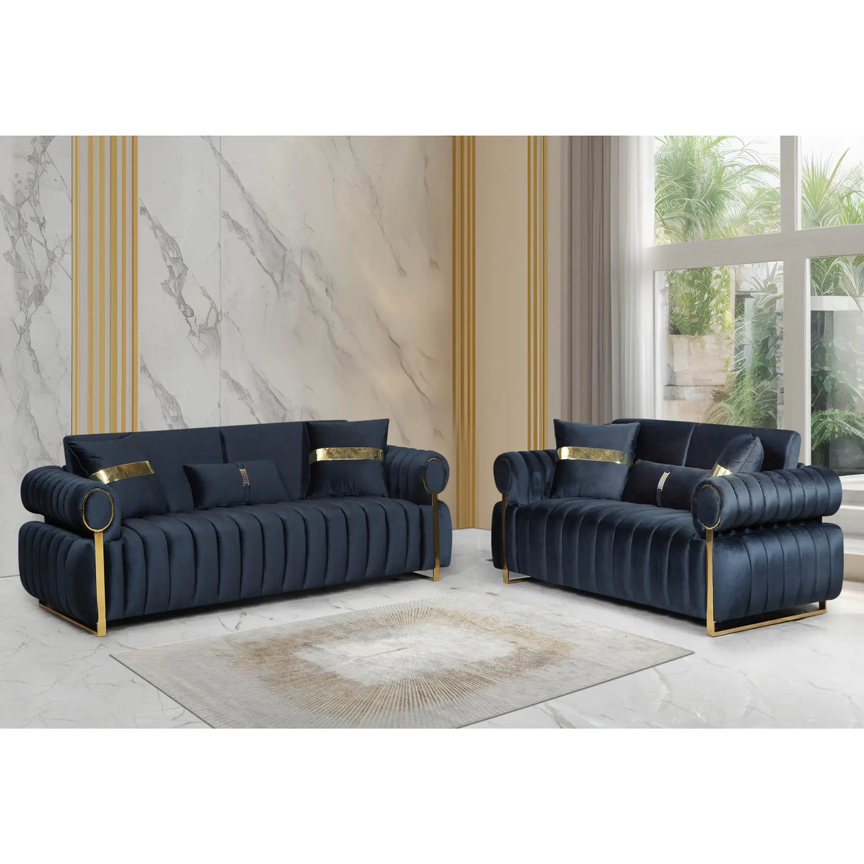6077 Sofa Set in Black Galaxy