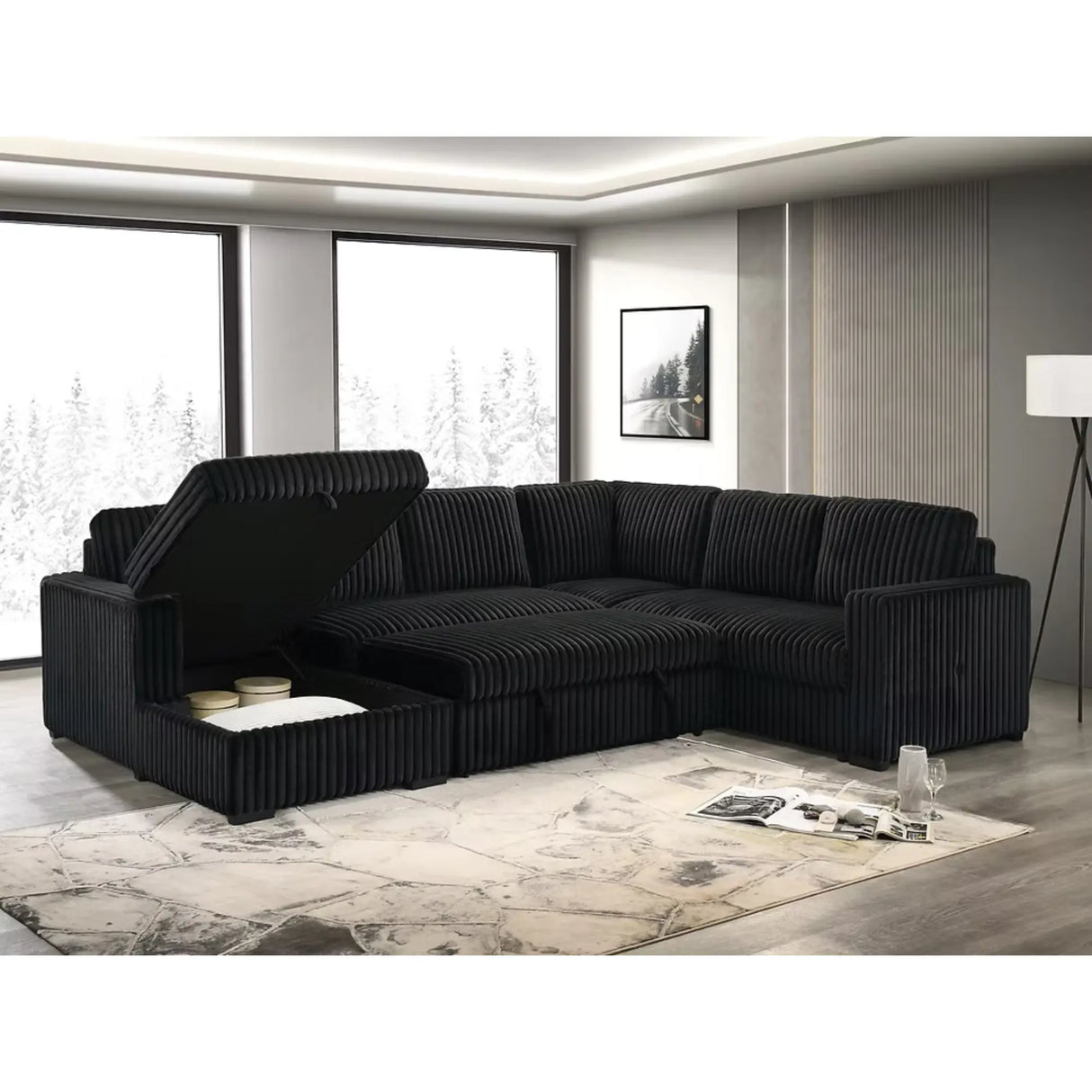 9095 Sofa Bed Sectional in Black I.F.Furniture