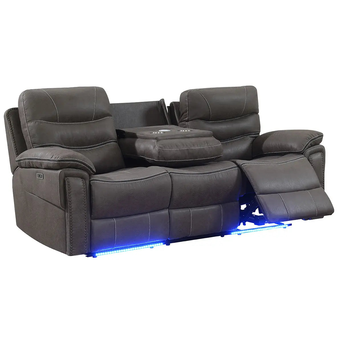 Kwality Morgan Power Reclining Leather Sofa in Grey Kwality