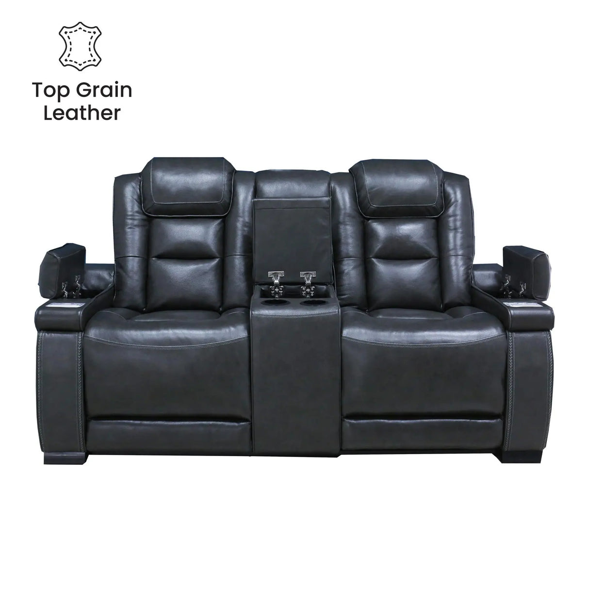 Real Leather Grey Reclining Loveseat Complete Home Furnish
