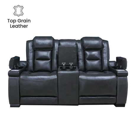 Real Leather Grey Reclining Loveseat Complete Home Furnish