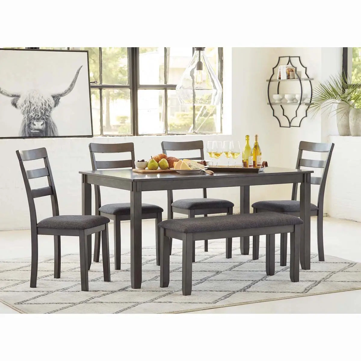 Ashley Bridson 6Pc Dining Set in Grey - Complete Home Furnish