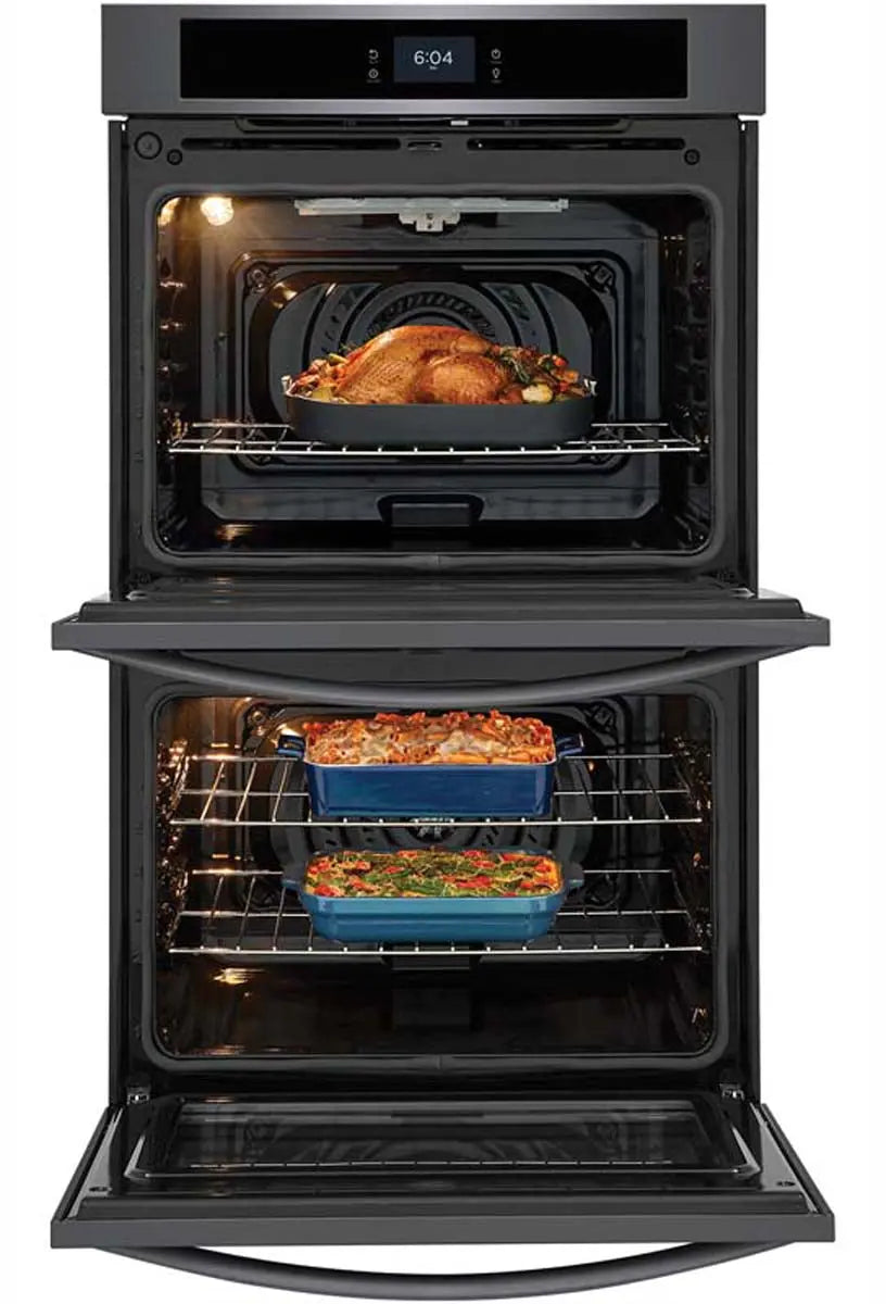Frigidaire 30'' Double Electric Wall Oven with Fan Convection in Black Stainless Steel FCWD3027AD Frigidaire
