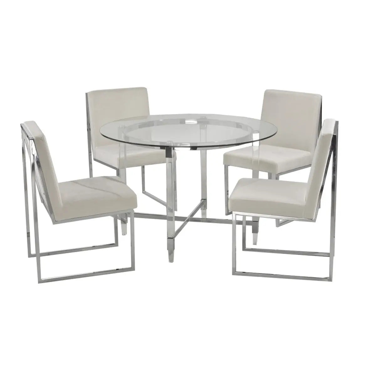 Indira 5-Piece Dining Set in White Brassex