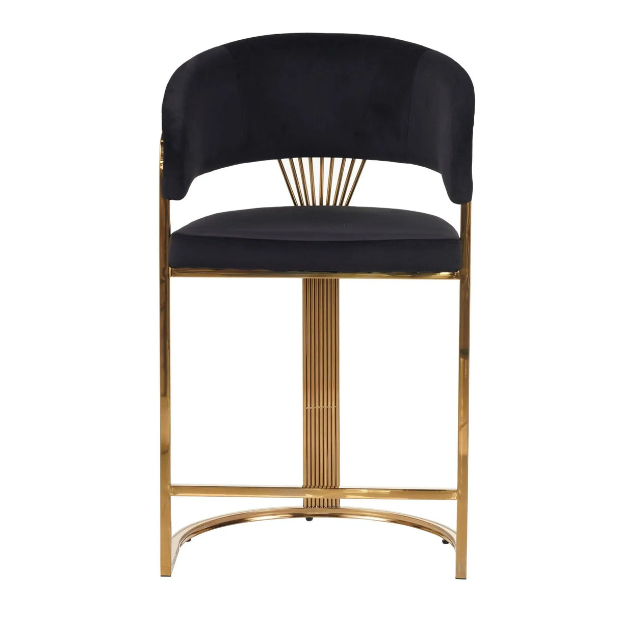 Porto Luxury Black & Gold Velvet Bar Stool Gold Legs B251 Complete Home Furnish