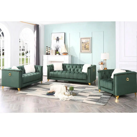 Russell 1764 Velvet Sofa Set in Green Matrix Furniture