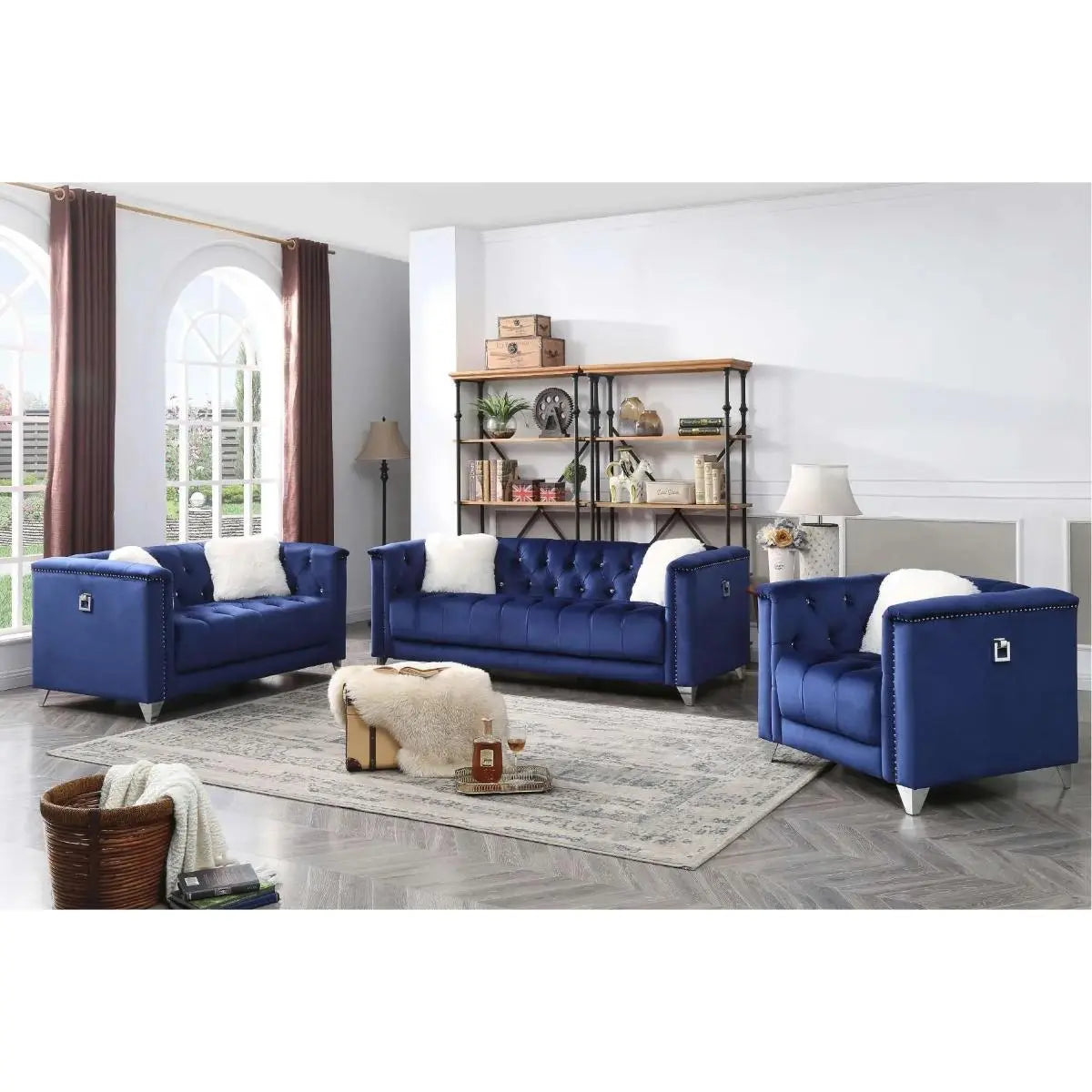 Russell 1764 Velvet Sofa Set in Blue Matrix Furniture