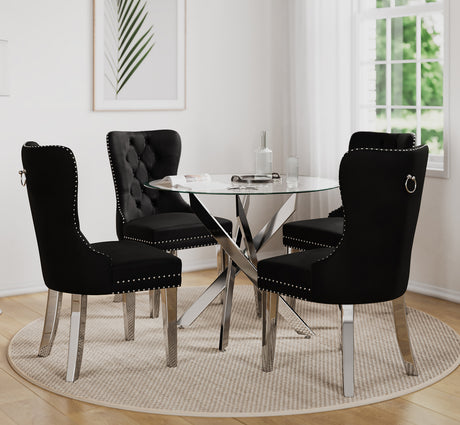 Dining Room Furniture Black Colour Chairs and Glass Round Table Category