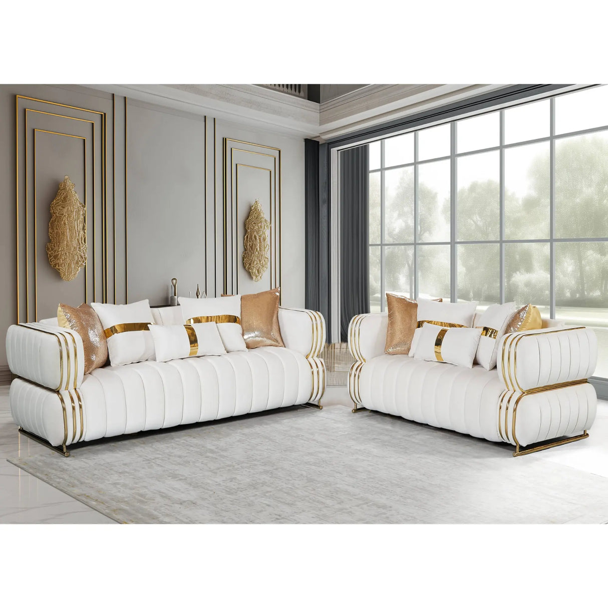 Dorvel Sofa Set in Cream Galaxy