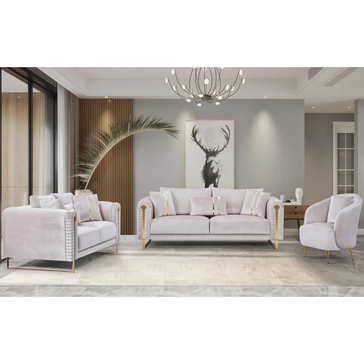 Everly Quinn Sofa Set in Cream Complete Home Furnish