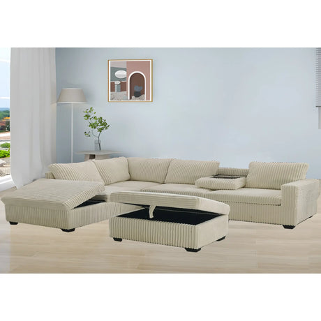 9829 Sectional & Ottoman Set in Beige VFI