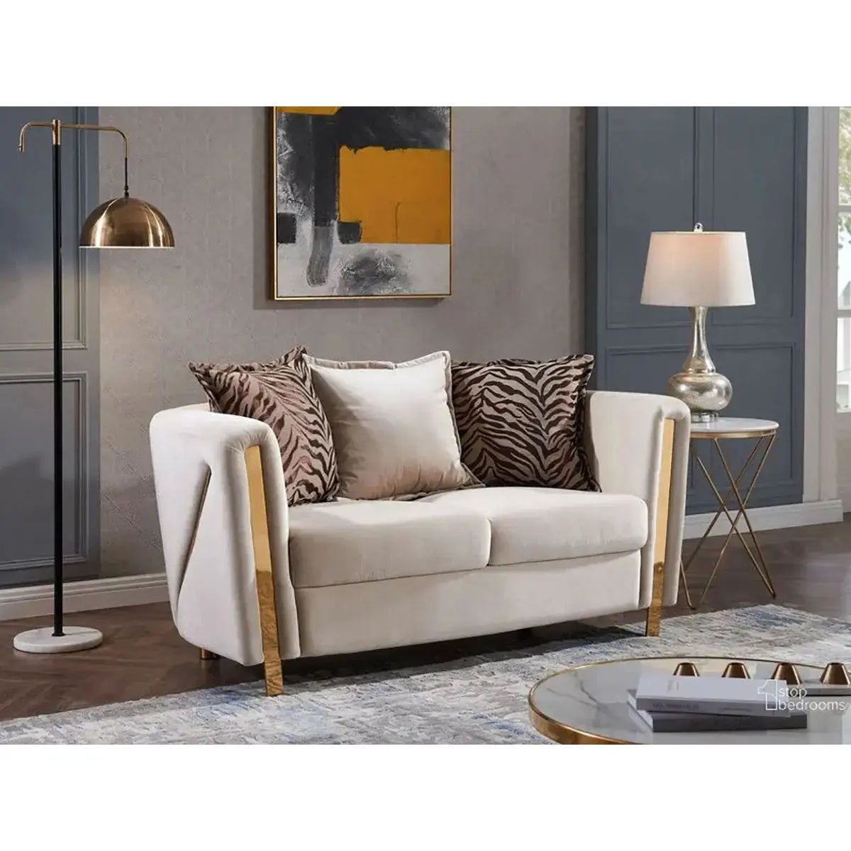 Chanelle Fabric Loveseat in Grey/Beige Matrix Furniture