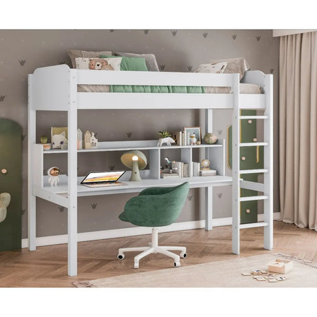 Coney Wooden Twin Loft Bed with Desk Complete Home Furnish