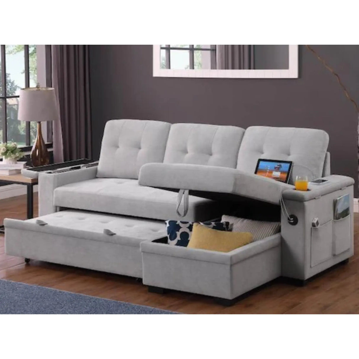 Emryn Sectional Sofa Bed in Grey Complete Home Furnish