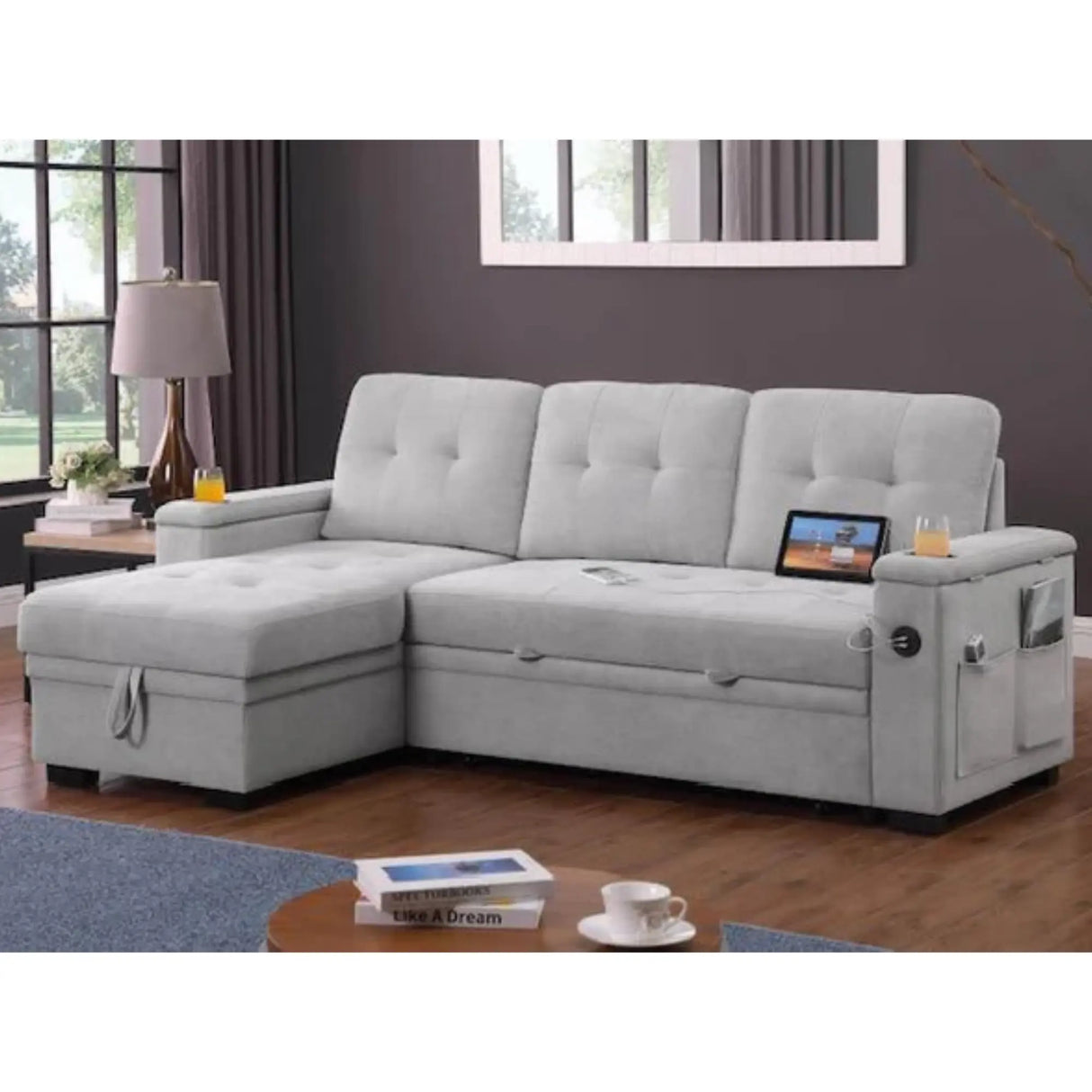 Emryn Sectional Sofa Bed in Grey Complete Home Furnish