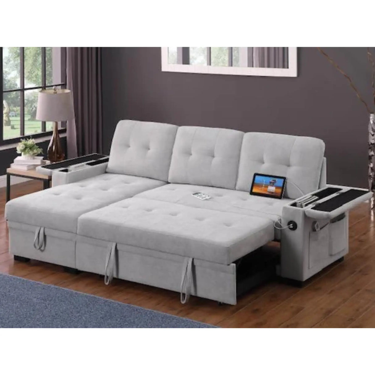 Emryn Sectional Sofa Bed in Grey Complete Home Furnish
