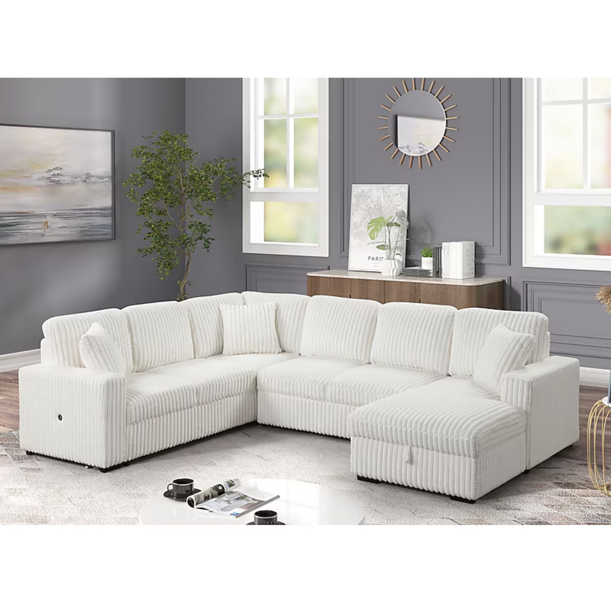 Grande Modern Sectional in Cream Galaxy