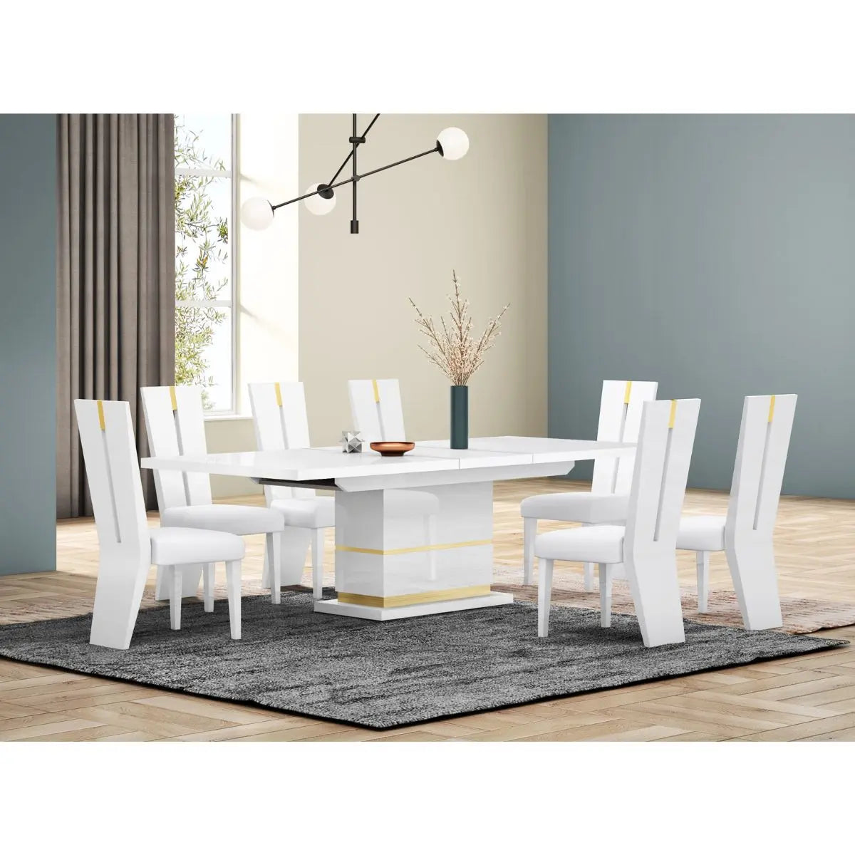 Henry Lacquer Extension Dining Set Galaxy