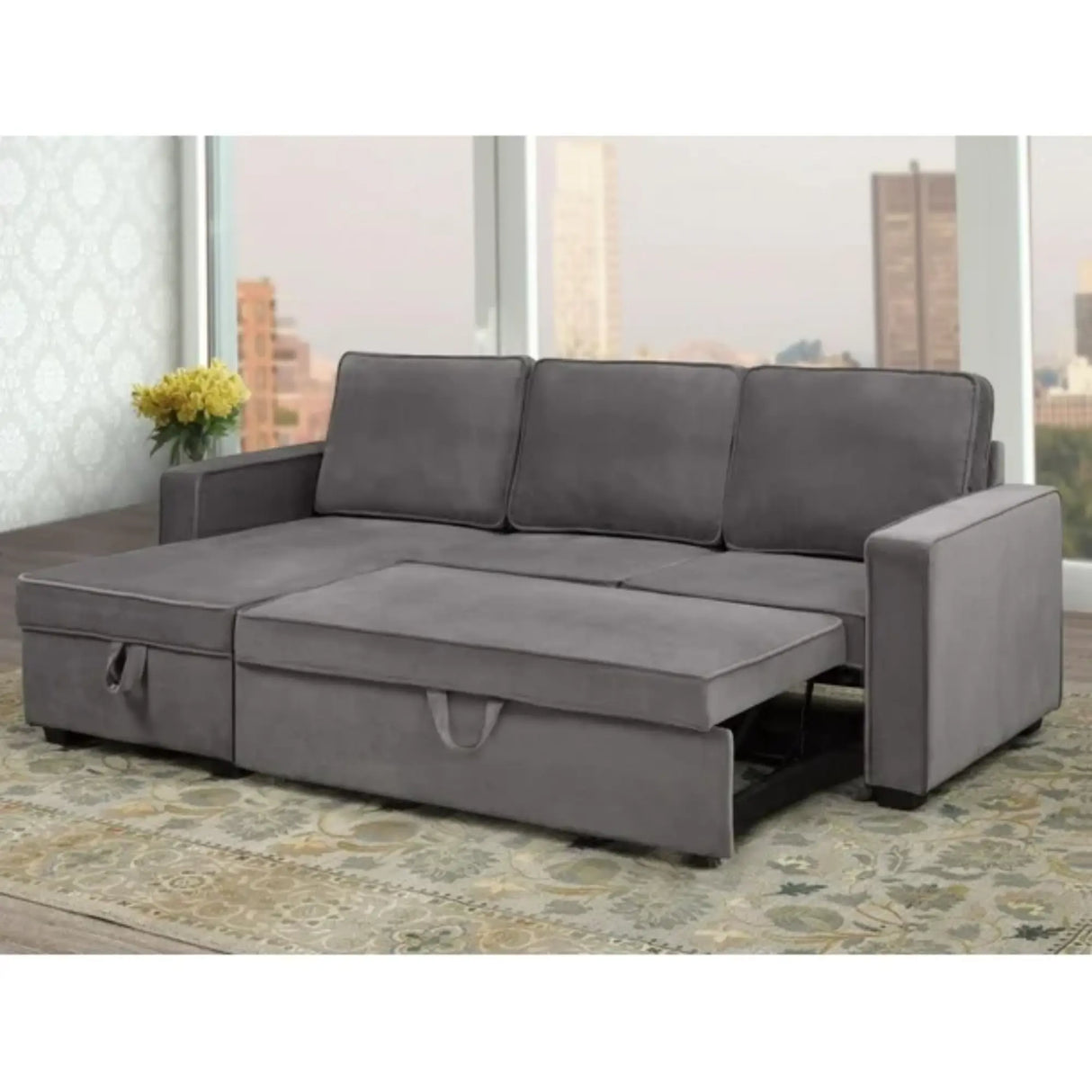 Ivana Sectional Sofa Bed in Grey Brassex