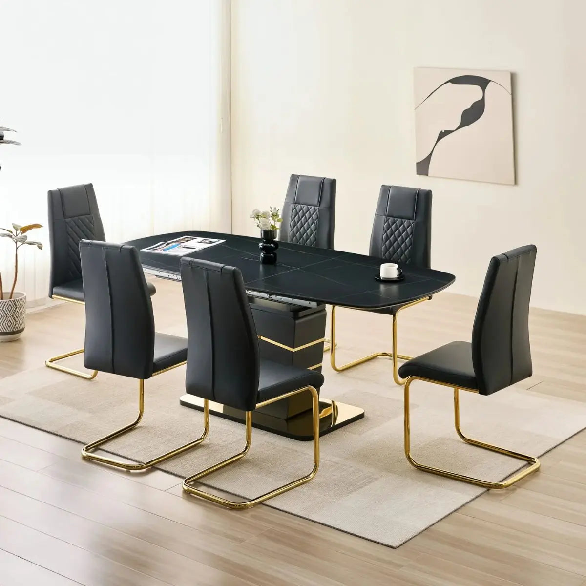 Lysa Extension Dining Set in Black Complete Home Furnish