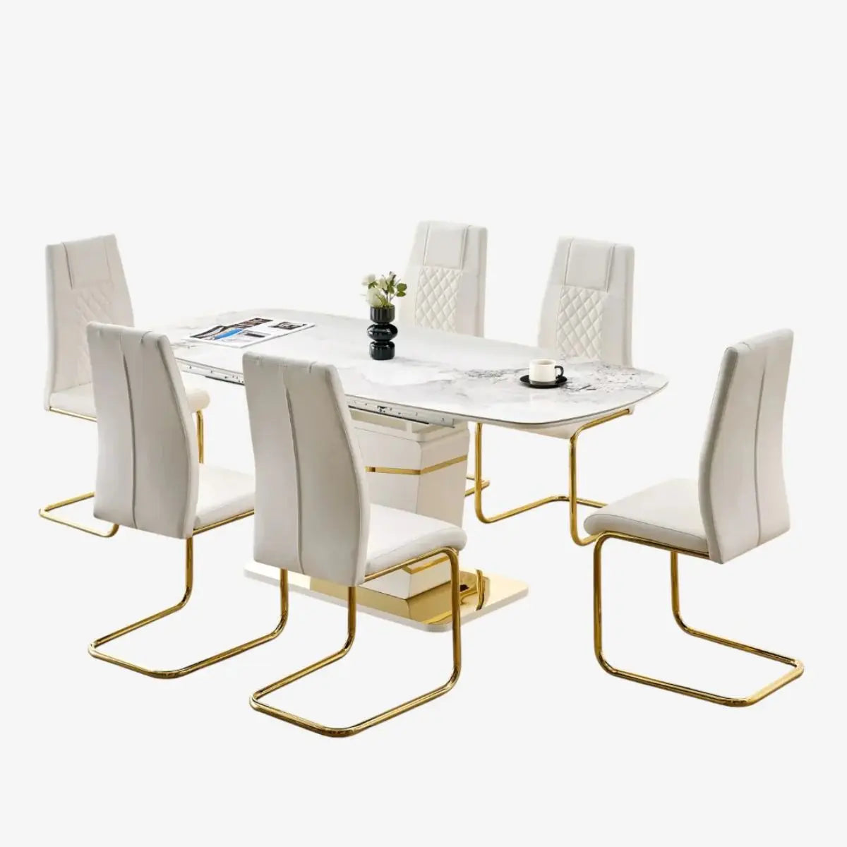 Lysa Extension Dining Set in White Complete Home Furnish