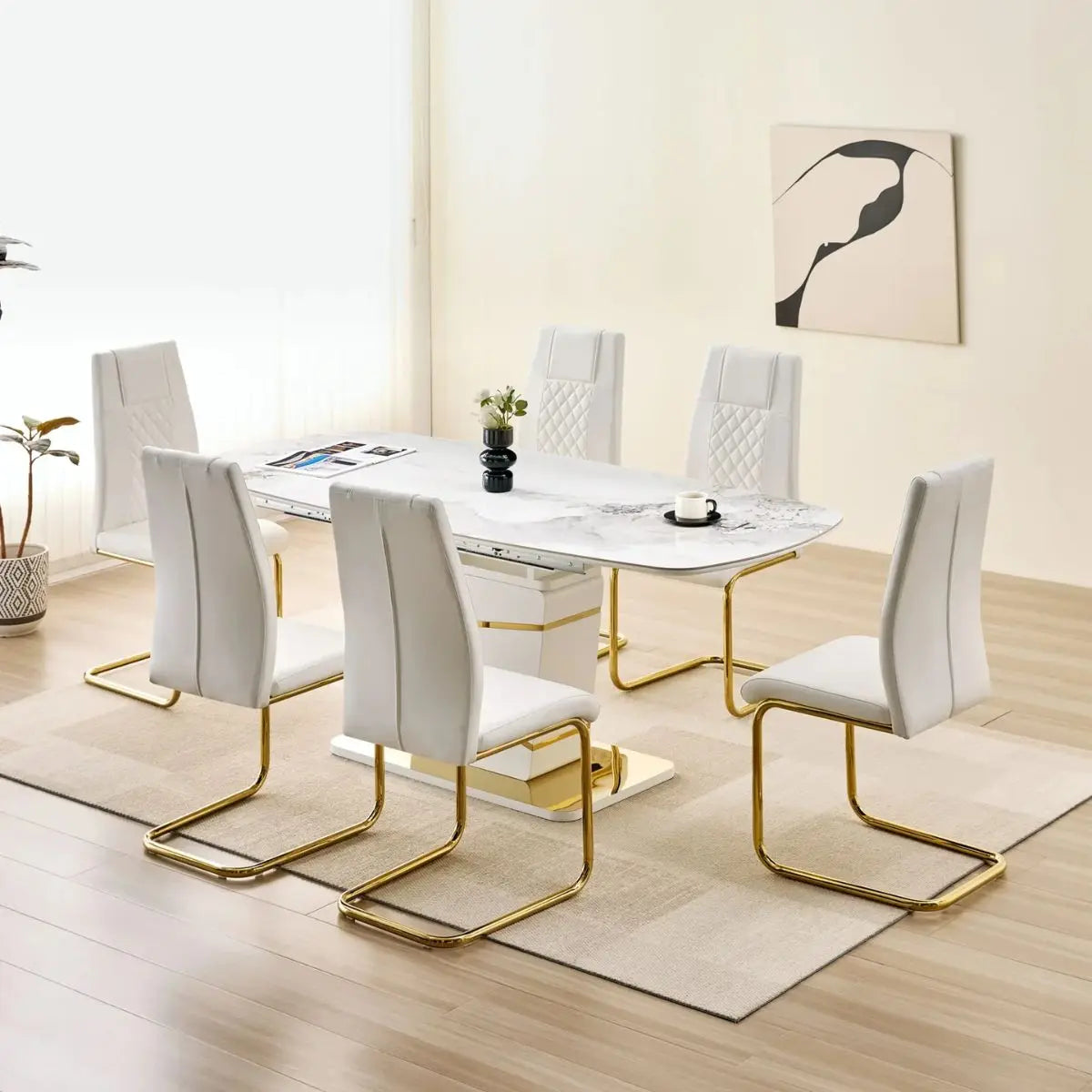 Lysa Extension Dining Set in White Complete Home Furnish