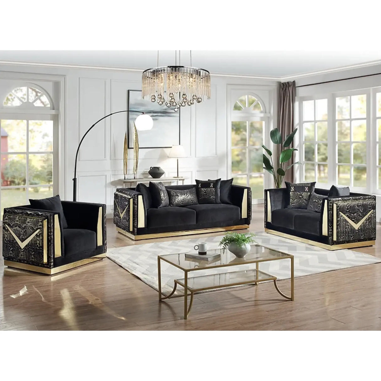 Monaco Sofa Set in Black Complete Home Furnish