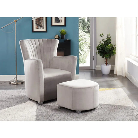 0711 Accent Chair and Ottoman Set in Grey Brassex