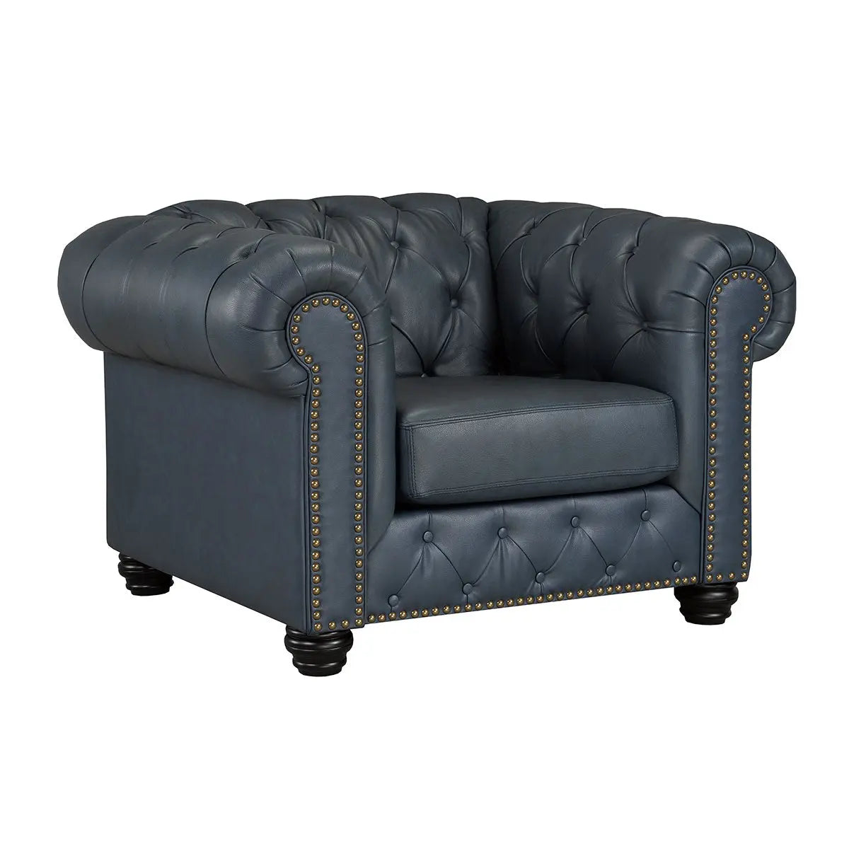 Chevron Genuine Leather Chair in Navy Sofa by Fancy