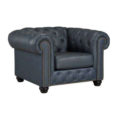 Chevron Genuine Leather Chair in Navy Sofa by Fancy