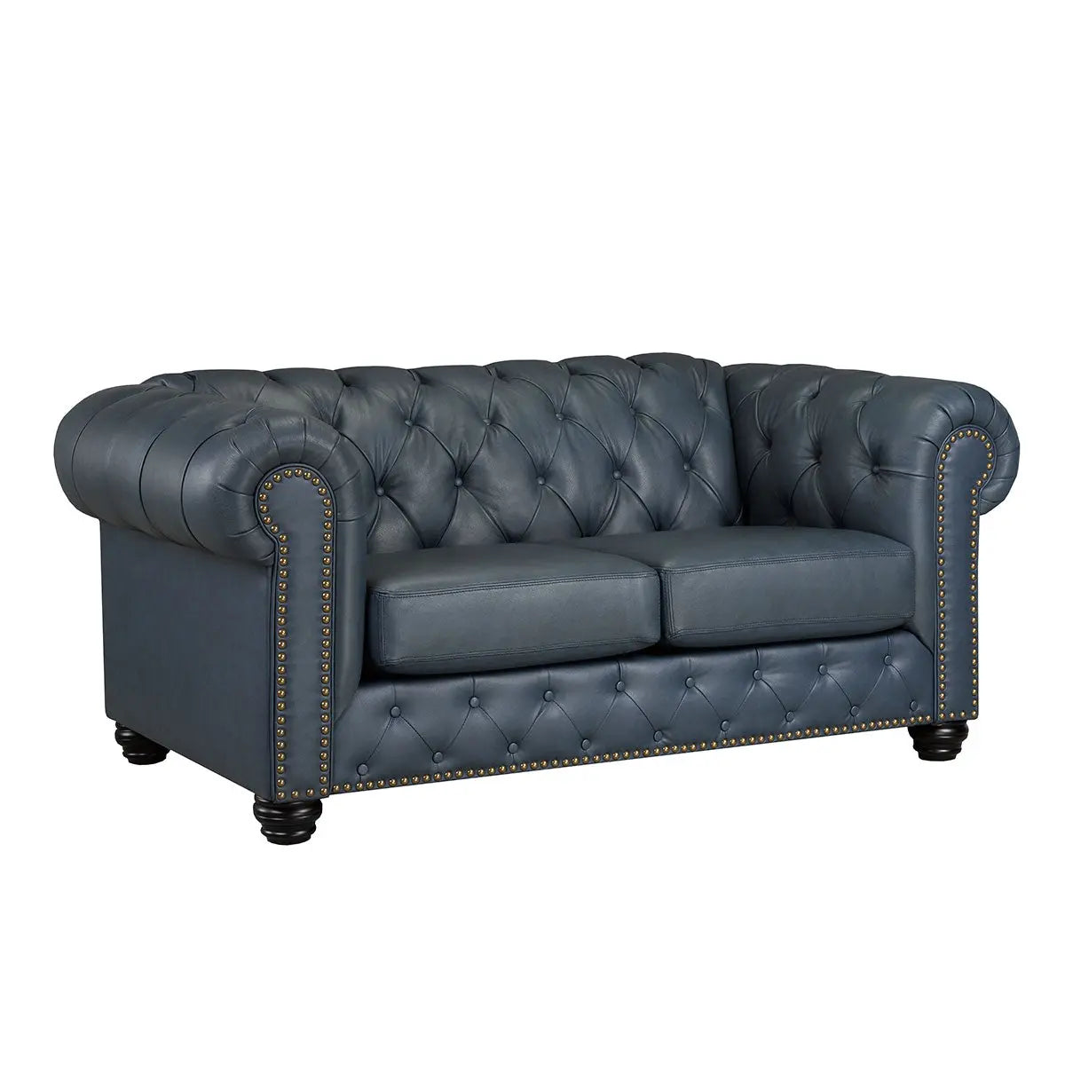 Chevron Genuine Leather Loveseat in Navy Sofa by Fancy