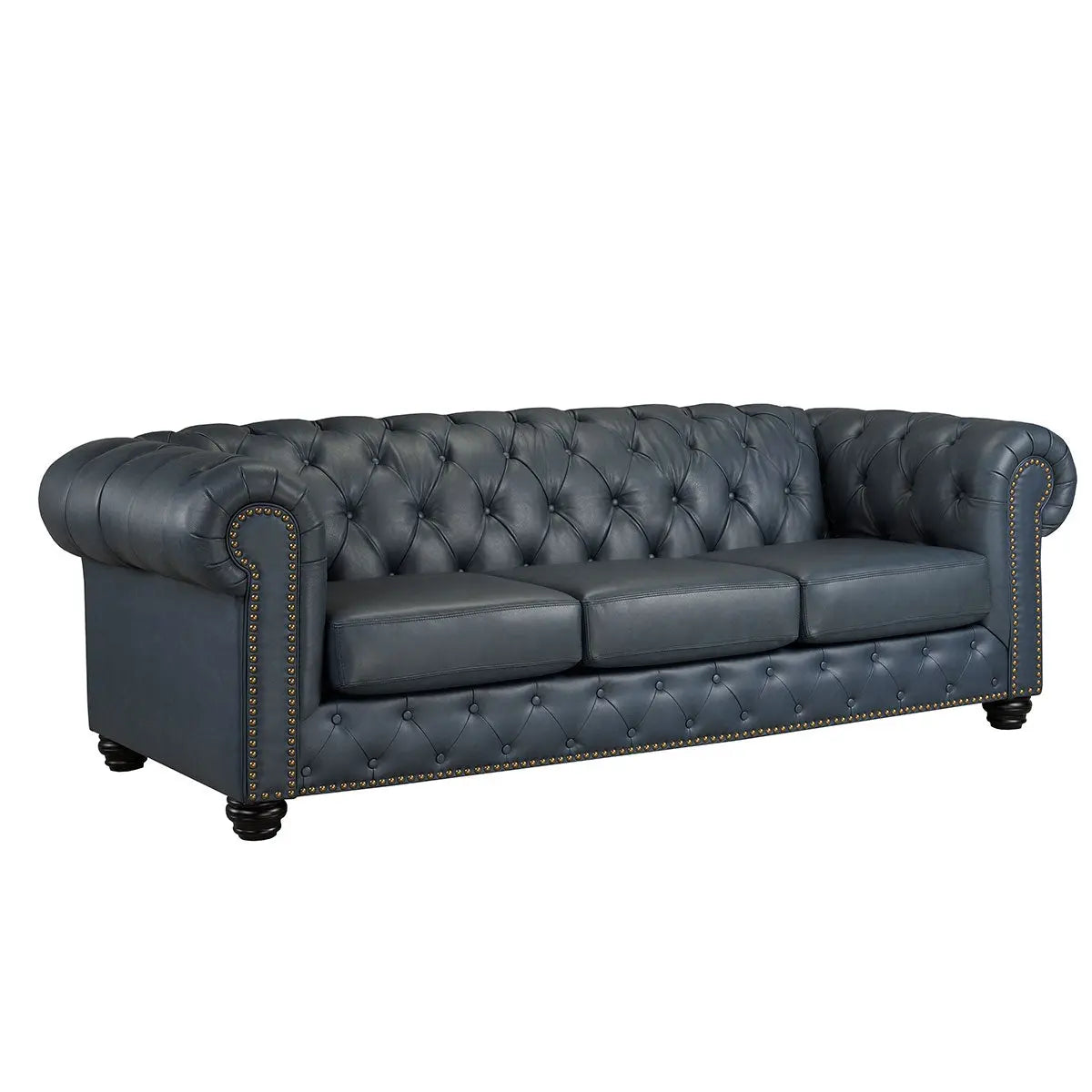 Chevron Genuine Leather sofa Set in Navy Sofa by Fancy