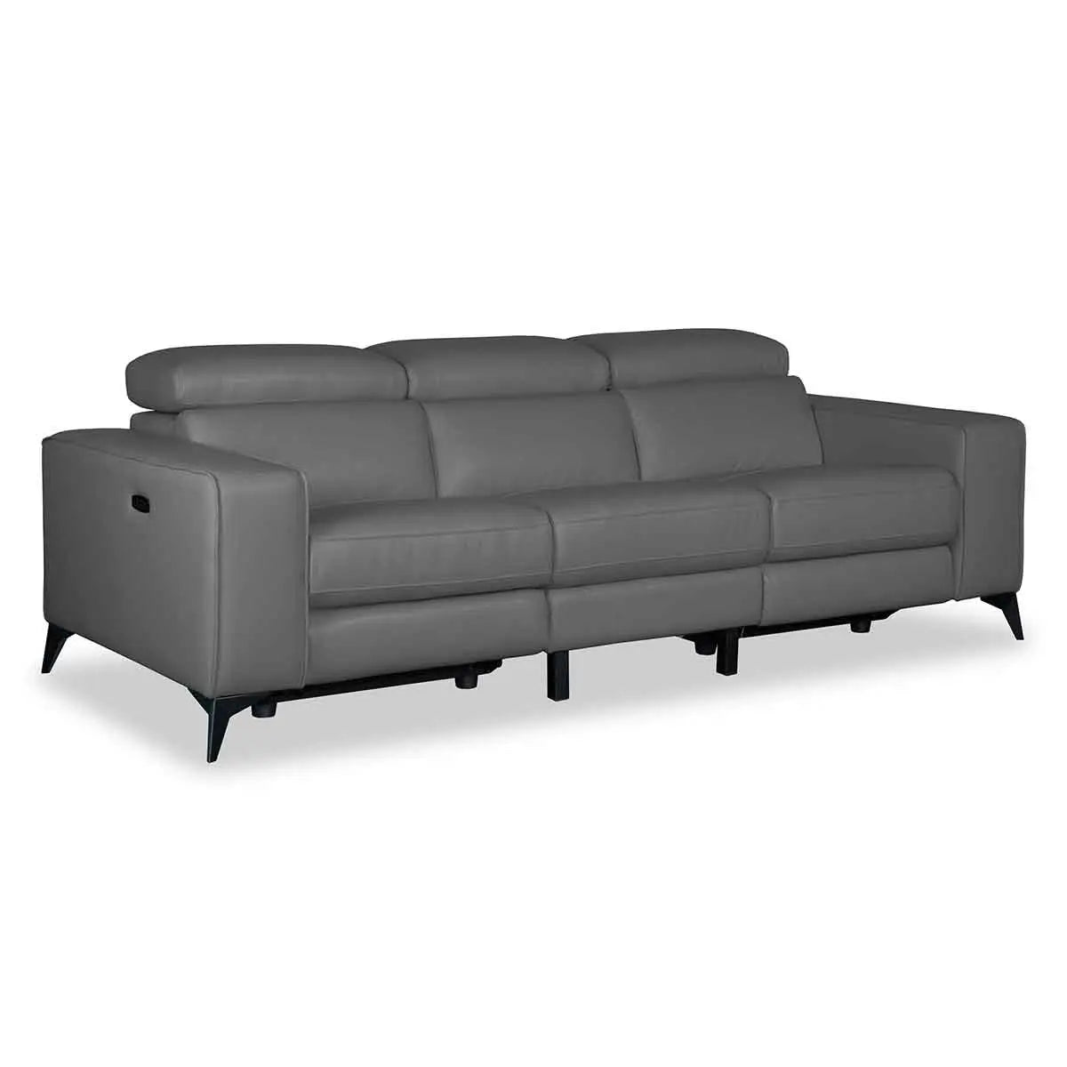 Amiyah Dual Power leather Reclining Sofa in Grey/Beige Matrix Furniture