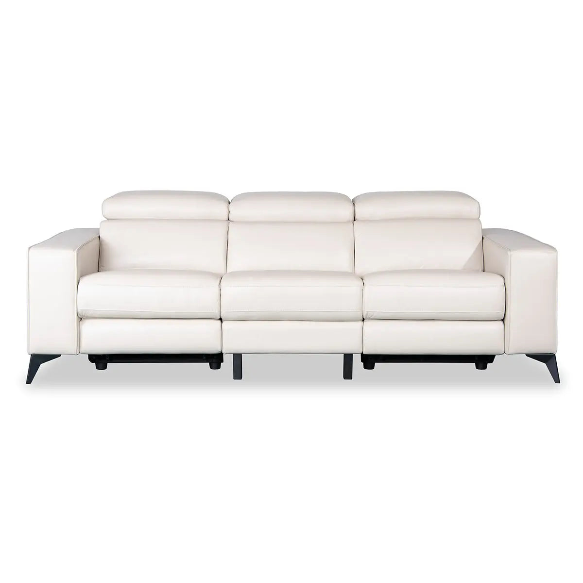 Amiyah Dual Power leather Reclining Sofa in Grey/Beige Matrix Furniture