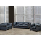 Chevron Genuine Leather sofa Set in Navy Sofa by Fancy