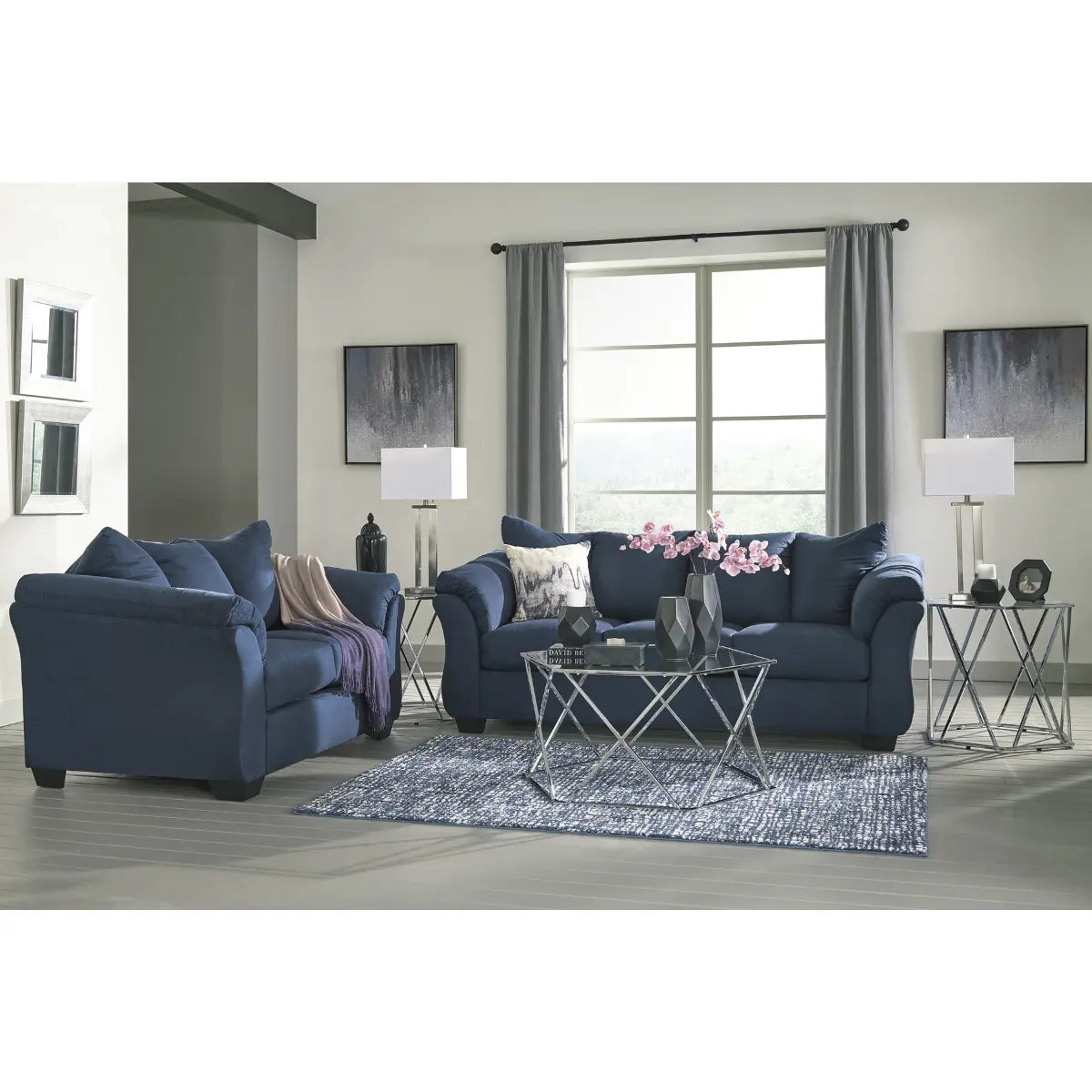 Ashley Darcy Sofa Set in Blue Signature Design by Ashley