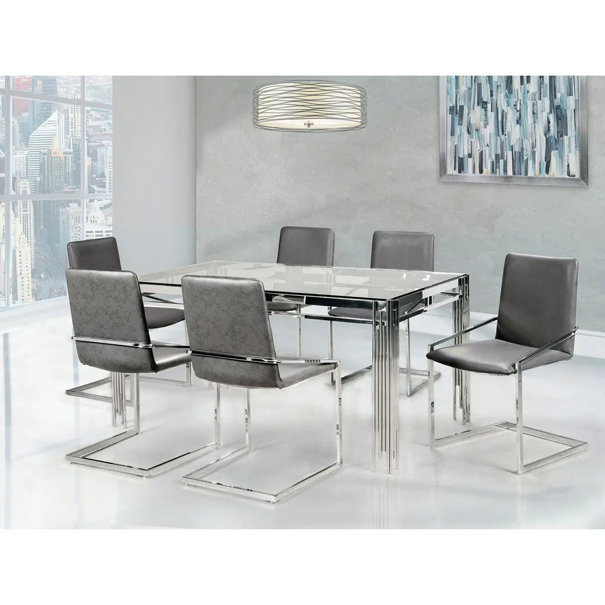 Porfirio 7 pc Glass Dining Set 3645 - Complete Home Furnish