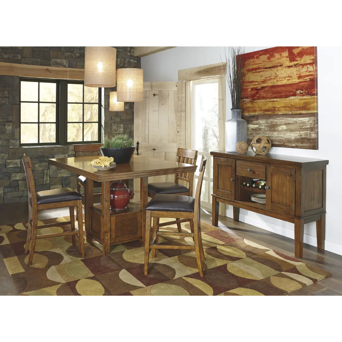 Ashley Ralene Pub Dining Set in Brown Signature Design by Ashley