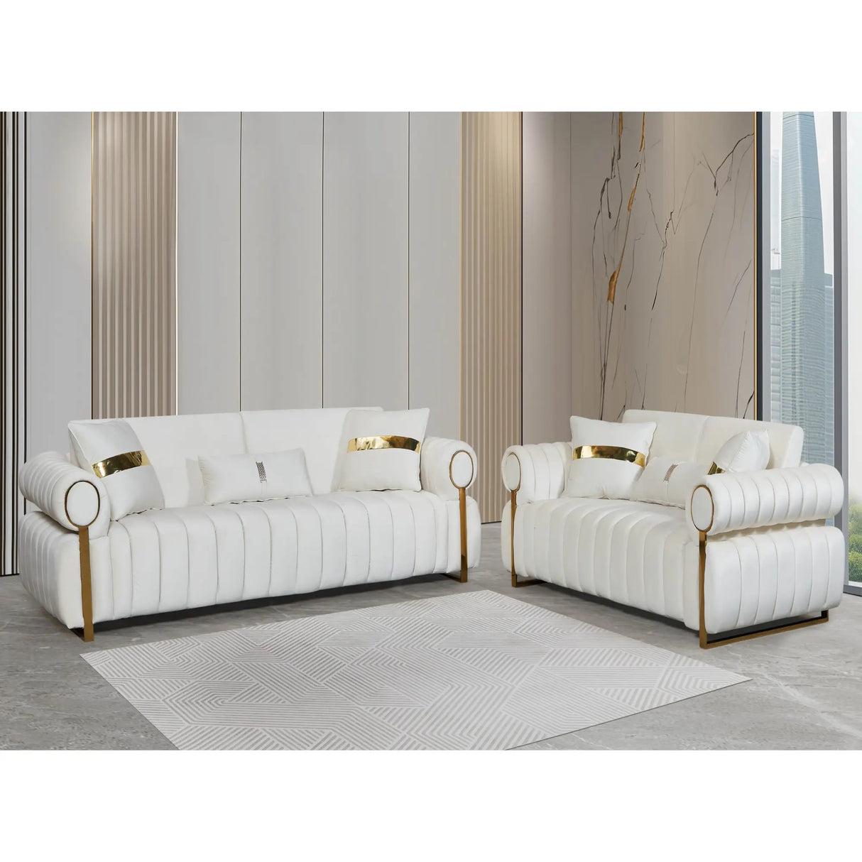 6077 Sofa Set in Cream Galaxy