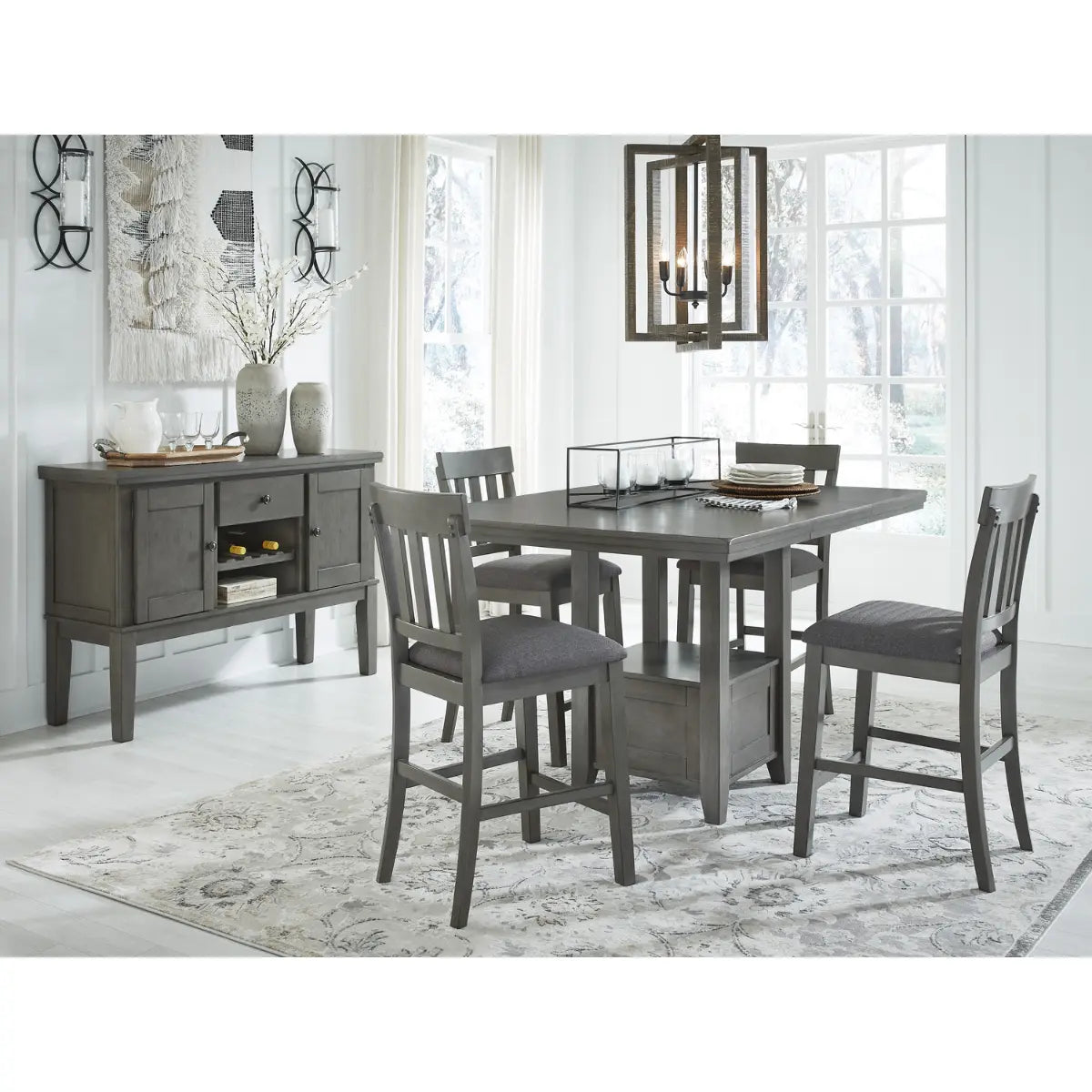 Ashley Hallanden Pub Height Dining Set in Grey Signature Design by Ashley