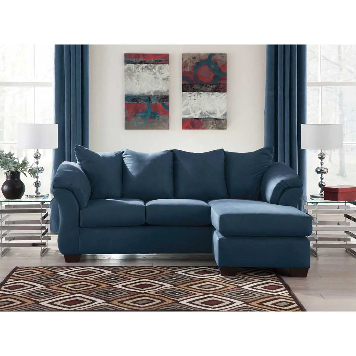 Ashley Darcy Reversible Sofa Chaise in Blue - Brampton Furniture Store