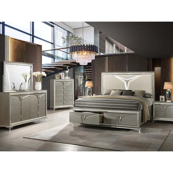 Matrix 6pc Bedroom Set in Olive Silver | Complete Home